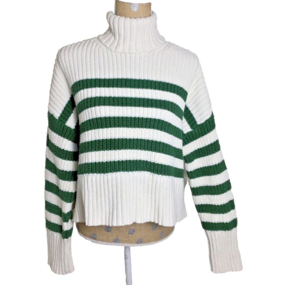 Madewell Wide Rib Turtleneck Sweater Med Striped Chunky Cozy Cabin Slouchy Med